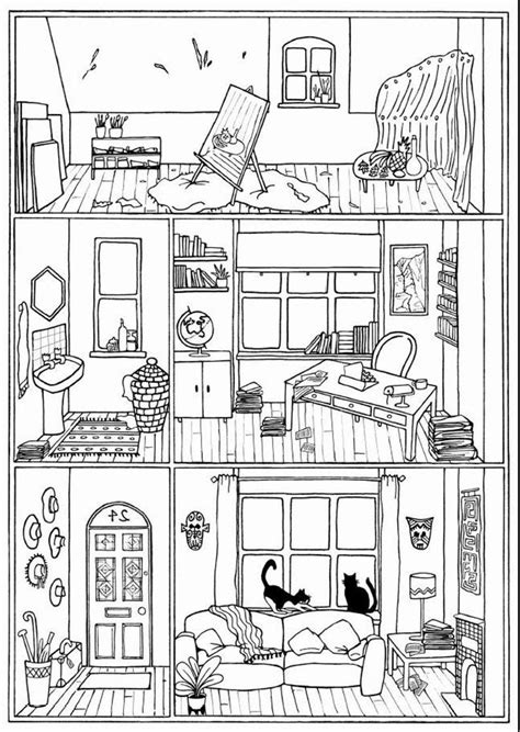 bundle   colouring pages house interiors instant etsy colouring