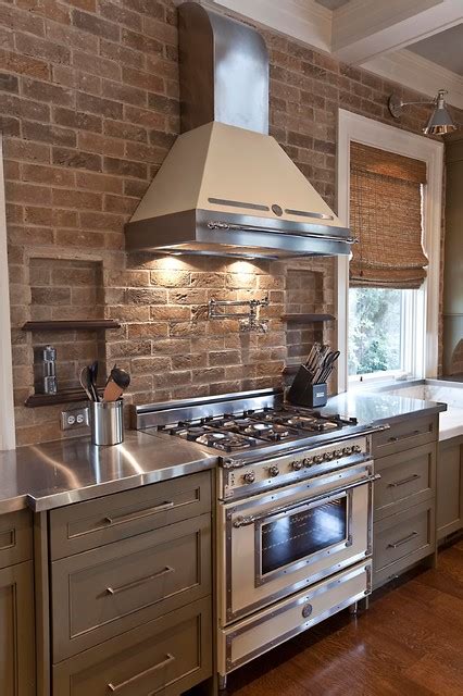 charming kitchen designs  brick backsplash   visual effect
