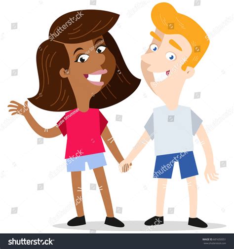 happy interracial cartoon couple holding hands stock vector royalty