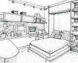 Bedroom Drawing Perspective Sketches Bed Interior Drawings Room Sketch Line Simple Cartoon Point Draw Rooms Living Window Layout Coloring Furniture sketch template