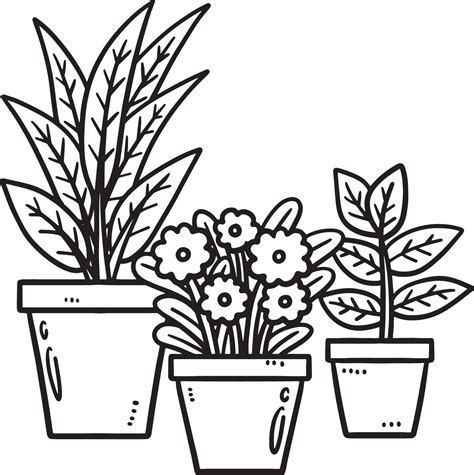 earth day flower pots isolated coloring page  vector art