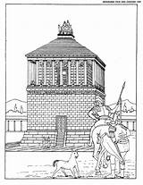 Wonders Seven Architecture Halicarnassus Mausoleum Coloring Ancient Pages Babylon Pyramid Giza Hanging Gardens Great sketch template