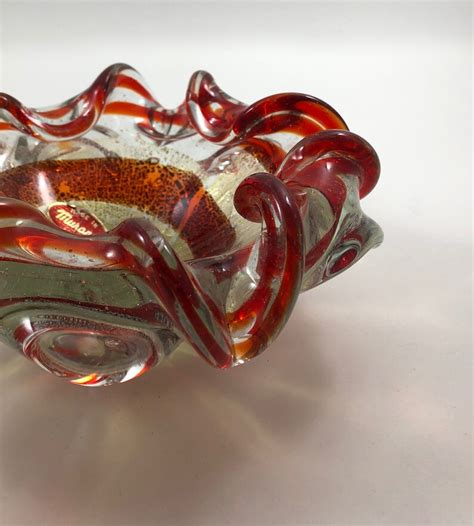 Vintage Labelled Murano Art Glass Bowl Red Spiral Gold Dust Etsy
