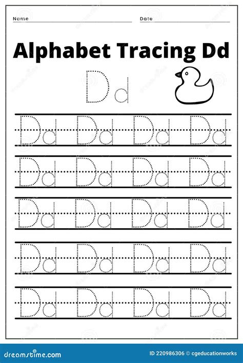 tracing alphabet dd worksheet stock vector illustration  practice printable