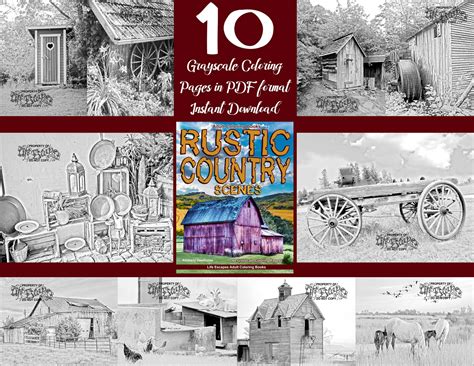 coloring book rustic country coloring pages  adults etsy