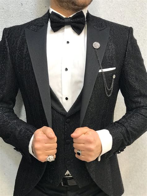 buy black slim fit patterned peak lapel tuxedo  gentwithcom