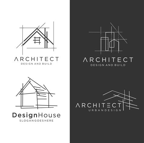 set  architect house logo building architectural construction