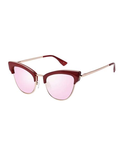 le specs ashanti semi rimless cat eye sunglasses in red lyst