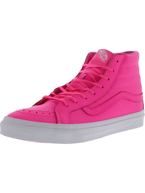 vans sk  slim neon leather pink high top skateboarding shoe