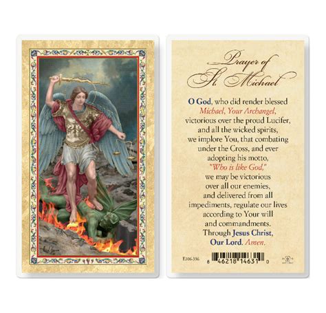 prayer  st michael gold stamped laminated holy card  pack buy religious catholic store