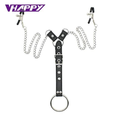 Strap On Cock Ring With Chain And Clamps Sex Toys For Men Delay Fun
