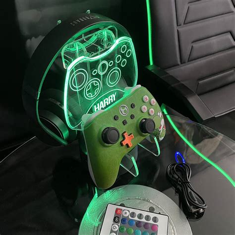 personlised neon green controller  headset stand  love lumi  notonthehighstreetcom