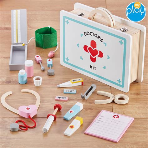 play wooden toy doctor kit kids children medical role play pc gift set   ebay