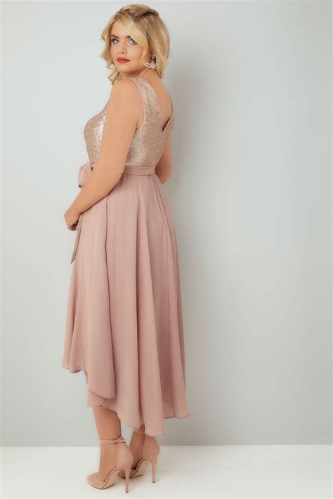 dusty pink midi dress  sequin bodice waist tie  size