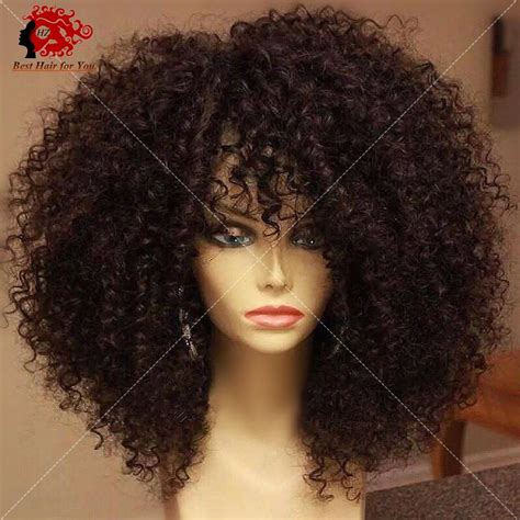 tight afro kinky curly wig with full bangs kinky curly lace front wigs