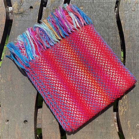 handwoven herringbone scarf rainbow red wool clip woollen