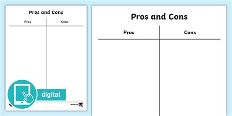 pros  cons template list teaching resources twinkl