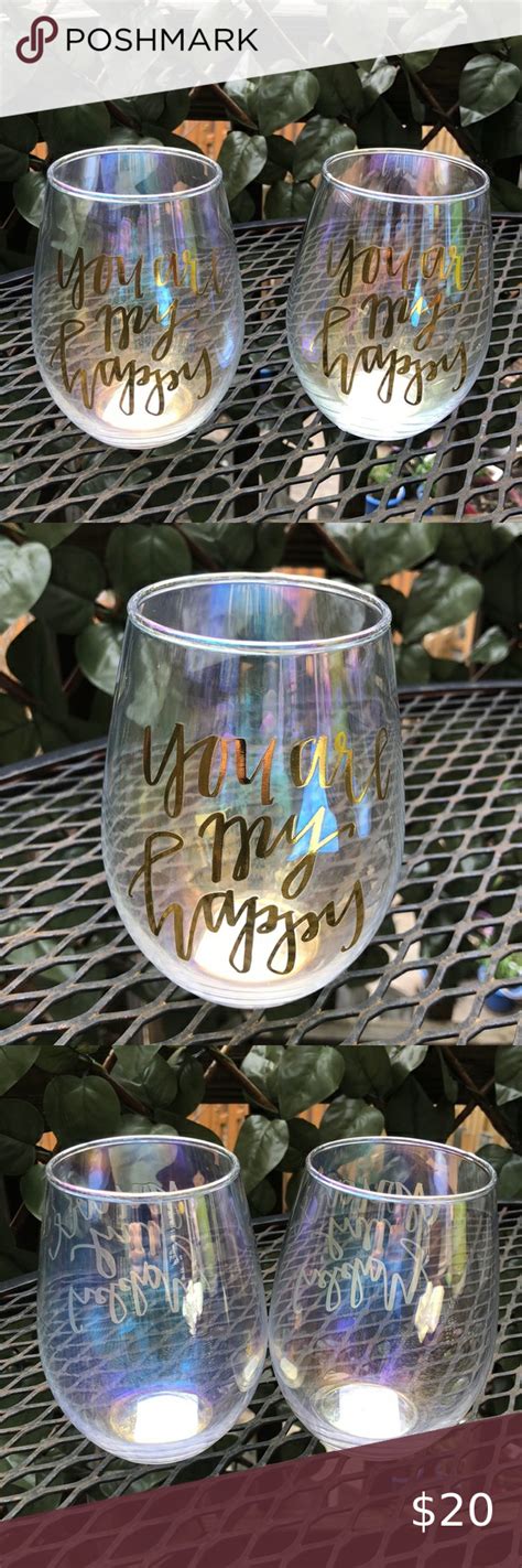 Nwt “you Are My Happy” Stemless Wine Glasses 🍷 In 2020 Stemless Wine