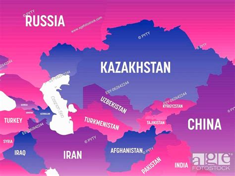 central asia high detailed political map  central asian region