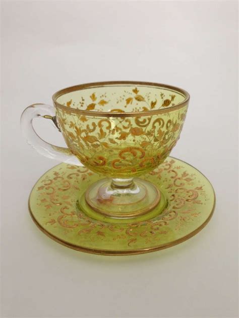 Set Of Six Individual Moser Cups And Saucers Gilt And Enameled C 1900