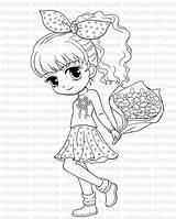 Coloring Girl Pretty Pages Girls Stamp Digi Big Beautiful Cute Isabel Bouquet Print Eyed Digital Color Miran Sheets Kawaii Stamps sketch template