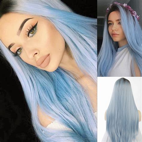 womens ombre blue synthetic lace front wigs long wavy light blue synthetic wigs ebay