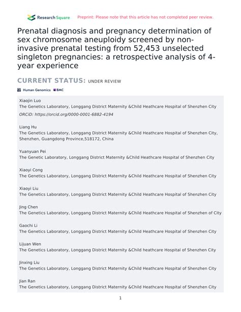 Pdf Prenatal Diagnosis And Pregnancy Determination Of Sex Chromosome