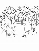 Coloring Clipart Watering Spring Clip Garden Pages Printable Tulips Book Showers Color Flower Cliparts April Drawing Colouring Library Colour Tulip sketch template