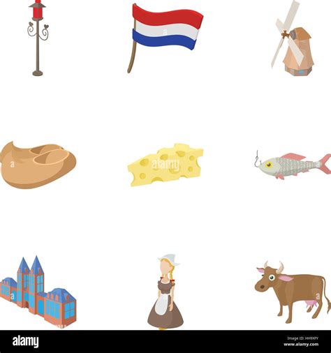 country holland icons set cartoon style stock vector image and art alamy