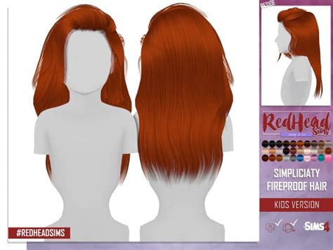 simpliciaty fireproof hair kids version  redheadsims sims  updates