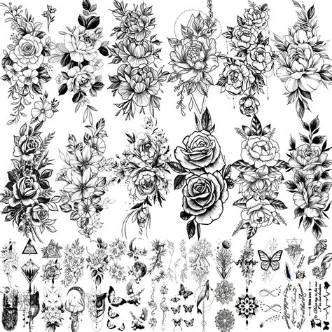 buy 42 sheets 3d flowers temporary tattoos for women fake tattoos body