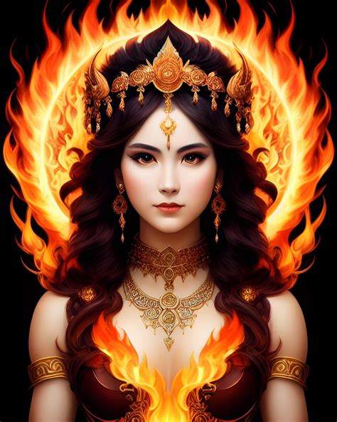 artystyczne ilustracja portrait  goddess  fire flames posterspl