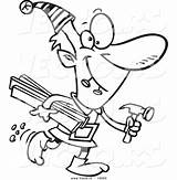 Christmas Cartoon Elf Coloring Vector Drawing Hammer Lumber Carrying Outlined Leishman Ron Royalty sketch template