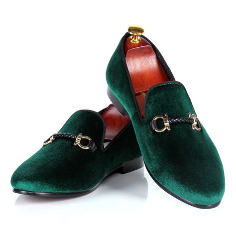 mens dress shoes green velvet loafers shoes woven buckle strap wedding