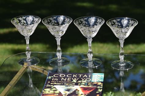 Vintage Etched Cocktail ~ Martini Glasses Set Of 4 Cambridge Rose