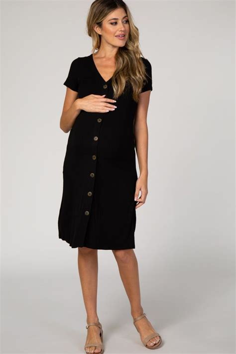black button short sleeve maternity dress stylish maternity outfits