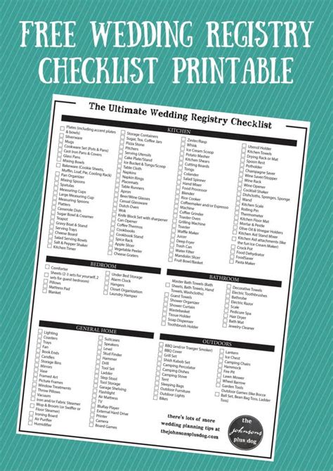 ultimate wedding registry checklist  printable