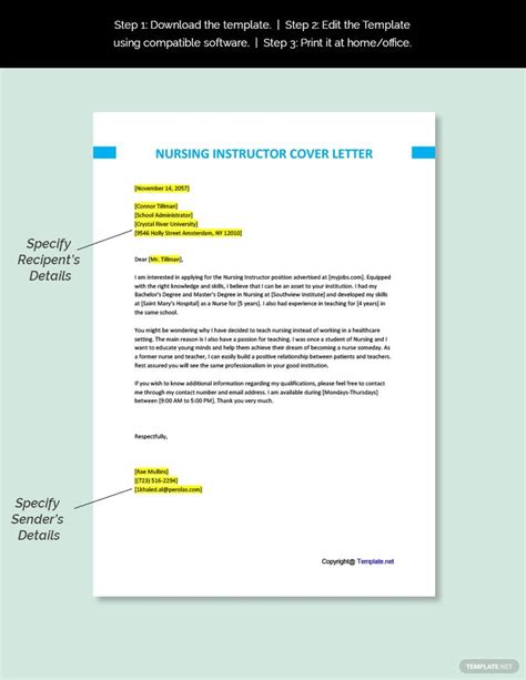 nursing instructor cover letter template google docs word template