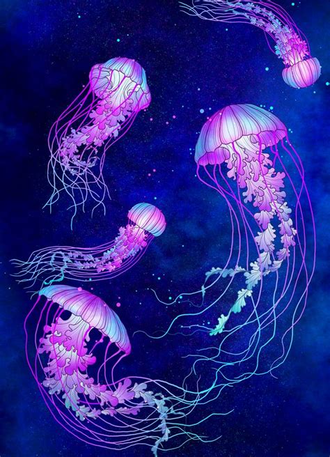 cosmic jellyfish art print  tofuartwrk  small jellyfish art