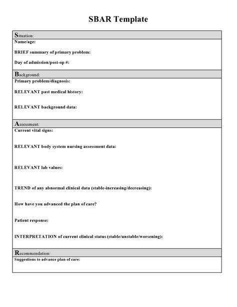 printable sbar template printable templates