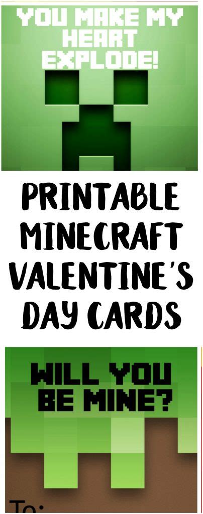 printable minecraft valentines day cards   susie