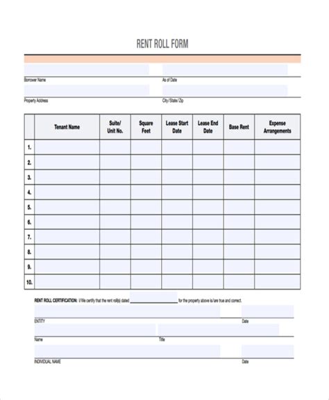 printable rent roll form printable forms
