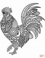 Coloring Rooster Pages Zentangle Printable sketch template