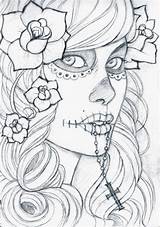 Skull Dia Muertos Los Drawings Girl Drawing Coloring Pages Sugar Tattoo Skulls Coloriage Mandala Sketch Dead Printable Sketches Draw Adult sketch template