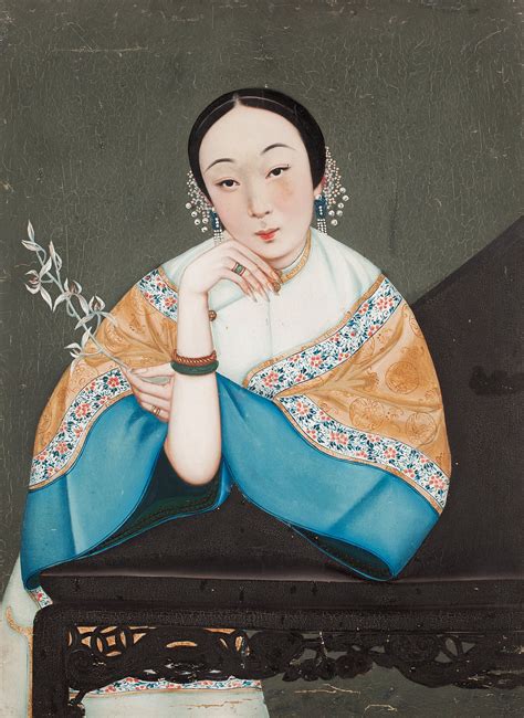 oil painting   lady holding  orchid qing dynasty  century bukowskis