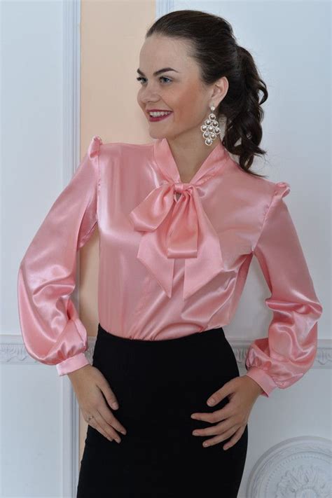 pink satin bow blouse blouse sexy pussy bow blouse blouse and skirt