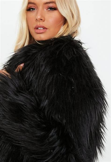 Black Shaggy Faux Fur Coat Missguided
