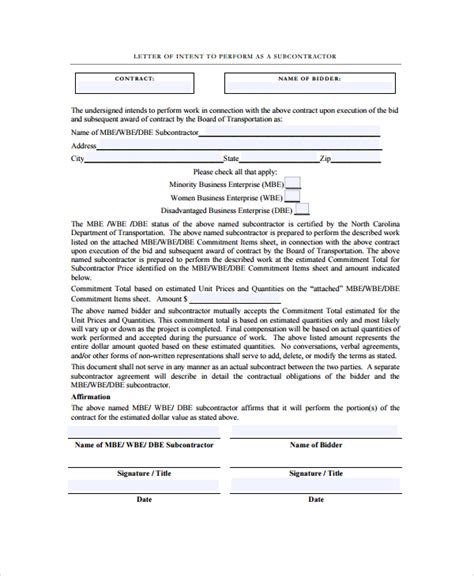sample letter  intent contract templates   ms word