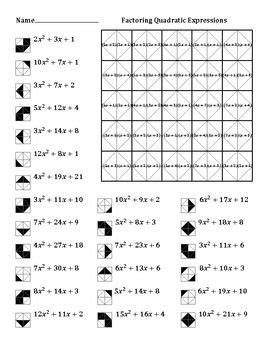 factoring quadratic equations worksheet  kidsworksheetfun