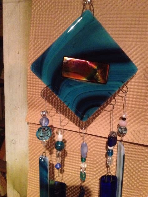 Fused Glass Wind Chime In Shades Of Sparkling Blue Glass Wind Chimes